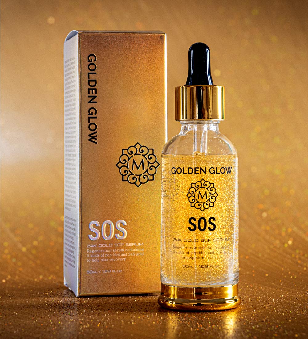 bottle of golden glow zoomed in to see golden serum 